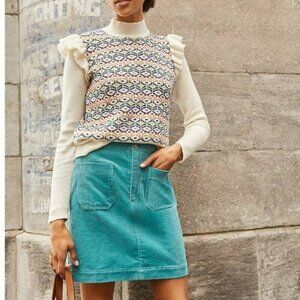 LOFT Petites Corduroy Patch Pocket Mini Skirt Teal Stretch  Size 2P NWT